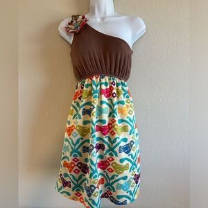 Judith March One Shoulder Colorful Bird Dress